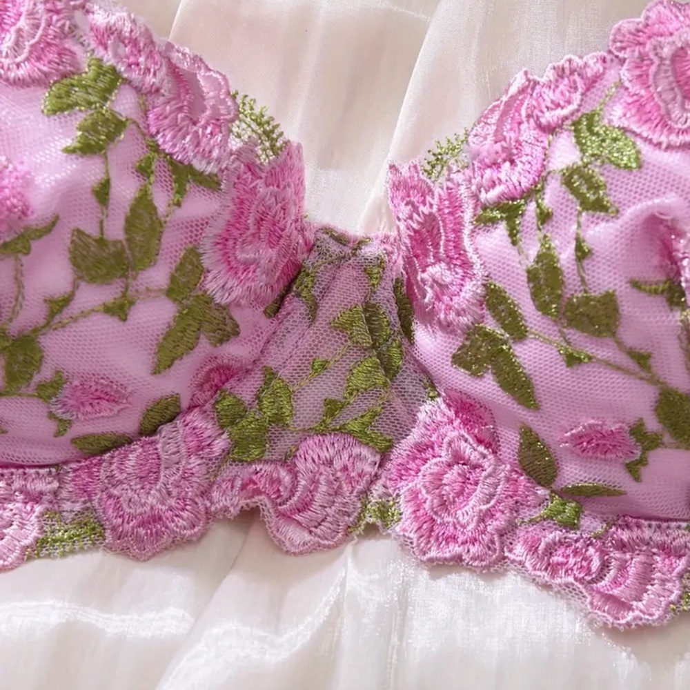 New sexy boho pink floral underwire bra panty set thong L and XL available - Picture 4 of 8